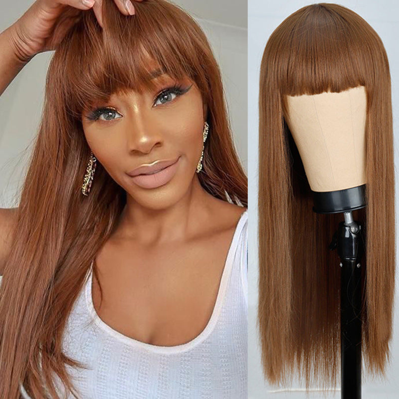 Black Long Straight Wig - Air Bangs, Medium-Long Hair — detail