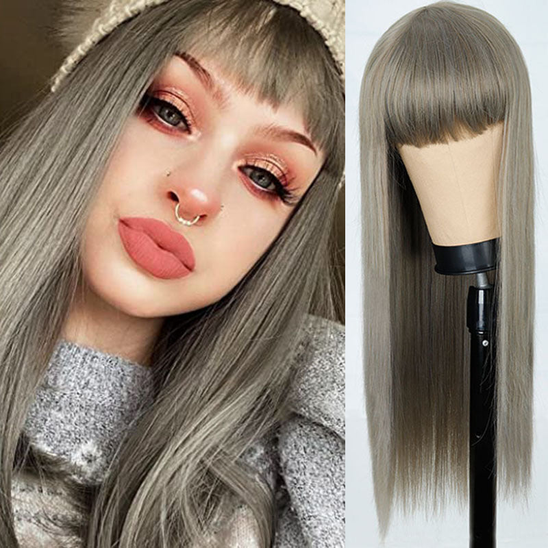 Orange Wig - Women's Long Straight Dyed Synthetic Hair — scale reference