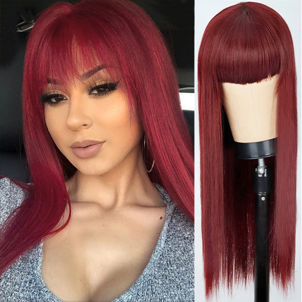 Orange Wig - Women's Long Straight Dyed Synthetic Hair — in use