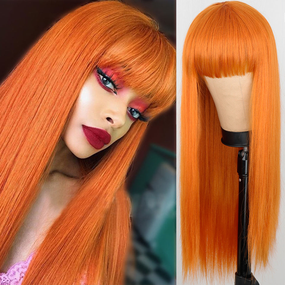 Orange Wig - Women's Long Straight Dyed Synthetic Hair — detail