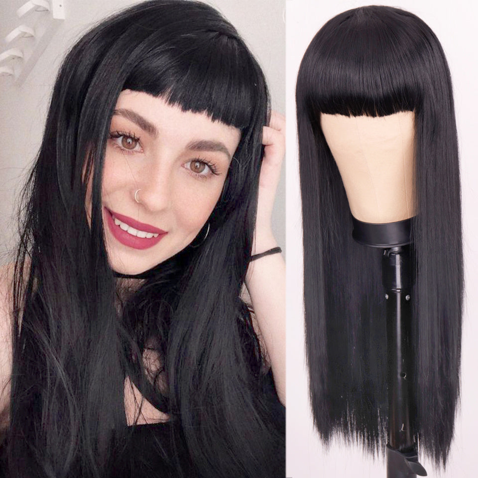 Orange Wig - Women's Long Straight Dyed Synthetic Hair — back view