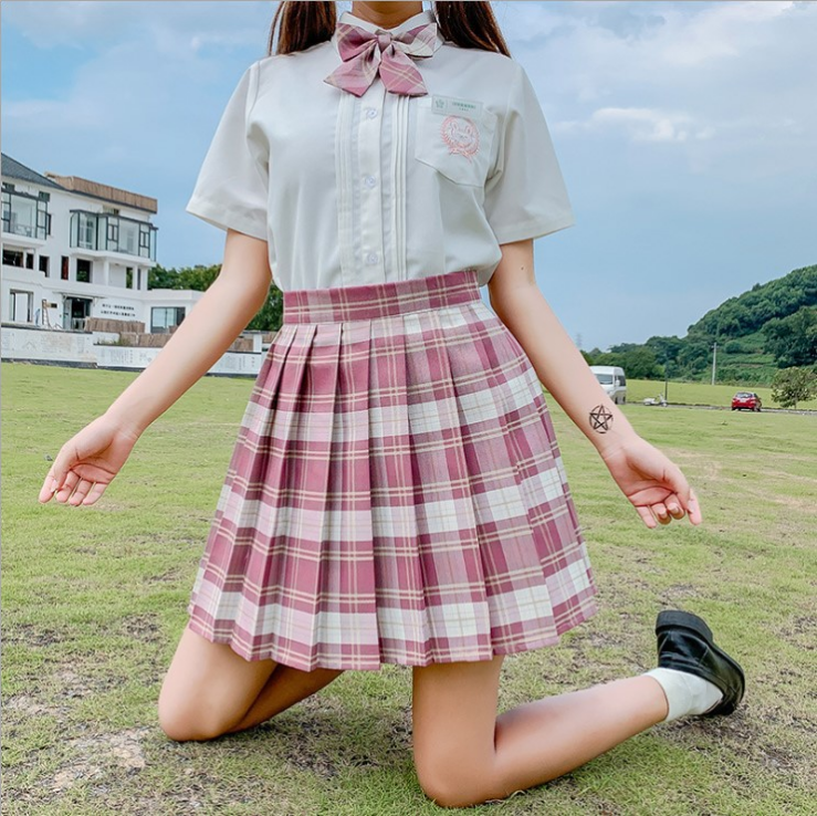 Gentle Knife JK Uniform Plaid Skirt Japanese Skirt High Waist Pleated Skirt Student Uniform School Uniform Skirt — back view
