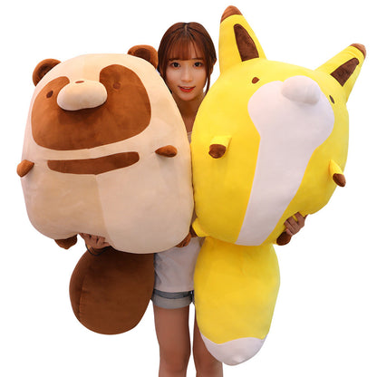 New anime cartoon raccoon and fox plush toys cute pillow peluche baby toy soft padded cushion stuffed animals home — detail