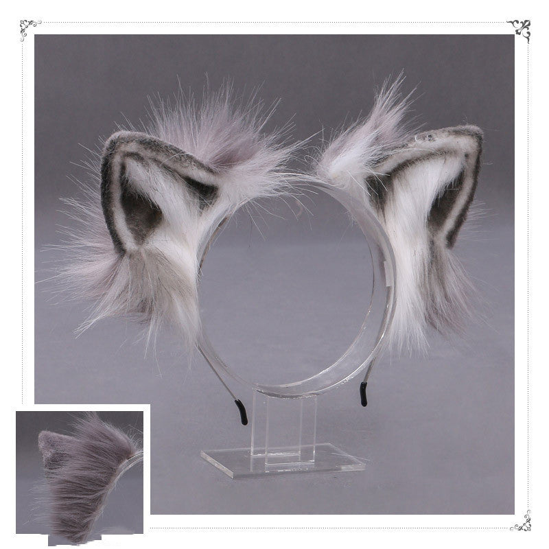 A Drop-In Japanese Lolita Headwear Cat Ears Fox Plush Hairpin Hair Accessories Hand-Made Simulation Beast Ears — side view