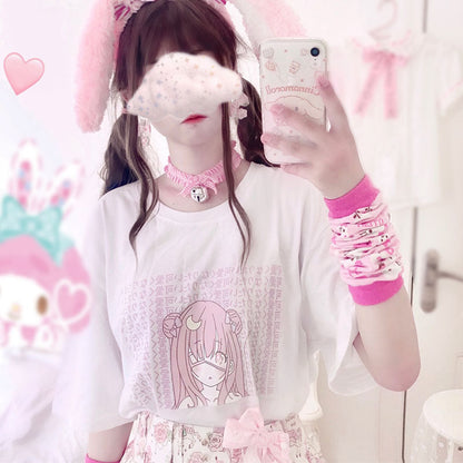 Anime Graphic T-Shirt 3-Pack — Loose Anime Tee, Moon Girl Tee & Dinosaur 3D Tee — back view