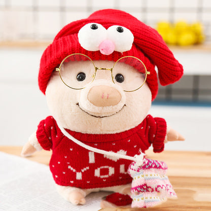 Cartoon Cute Pig With Clothes Plush Toys Stuffed Kawaii Animal Dressed Piggy Doll — in use