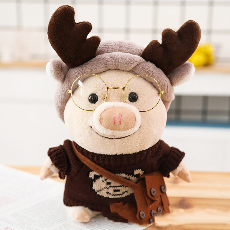 Cartoon Cute Pig With Clothes Plush Toys Stuffed Kawaii Animal Dressed Piggy Doll — back view