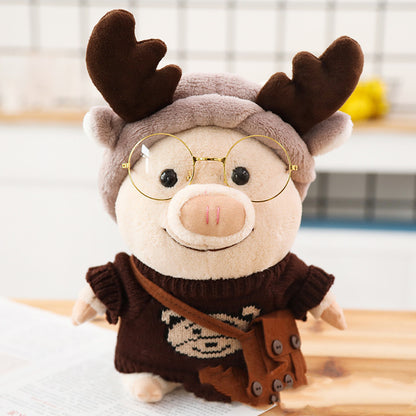 Cartoon Cute Pig With Clothes Plush Toys Stuffed Kawaii Animal Dressed Piggy Doll — back view
