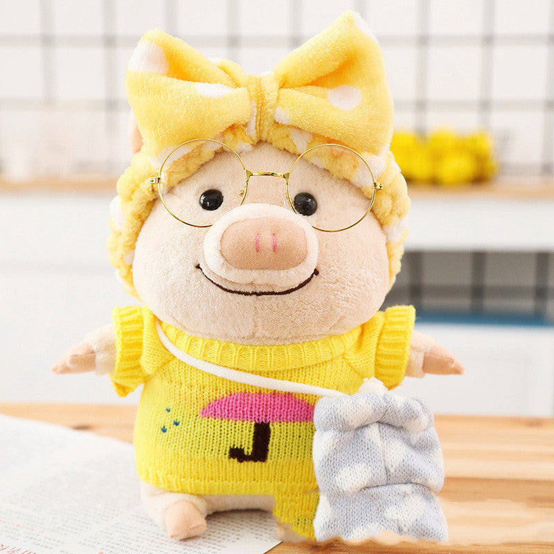 Cartoon Cute Pig With Clothes Plush Toys Stuffed Kawaii Animal Dressed Piggy Doll — back view