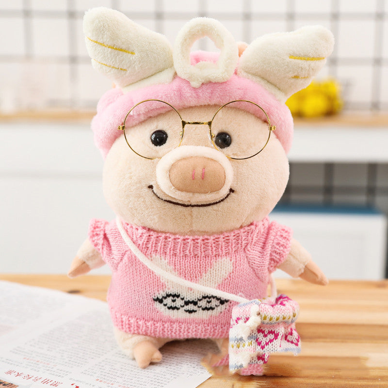 Cartoon Cute Pig With Clothes Plush Toys Stuffed Kawaii Animal Dressed Piggy Doll — scale reference