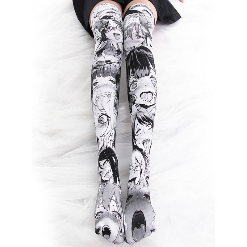Long Velvet Anime Print Thigh Socks | Magic Stories