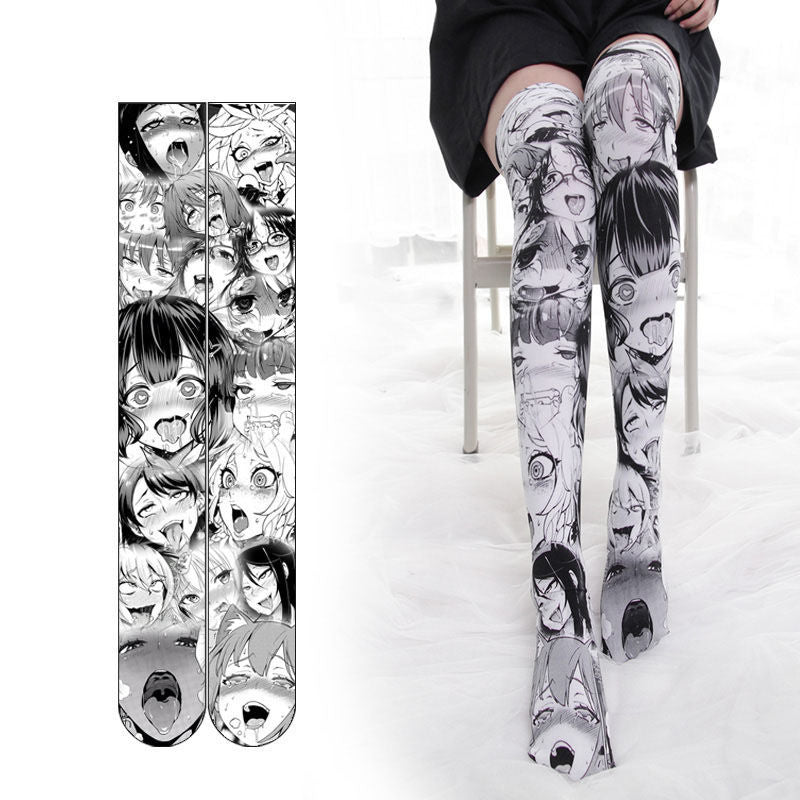 Long Velvet Anime Print Thigh Socks | Magic Stories