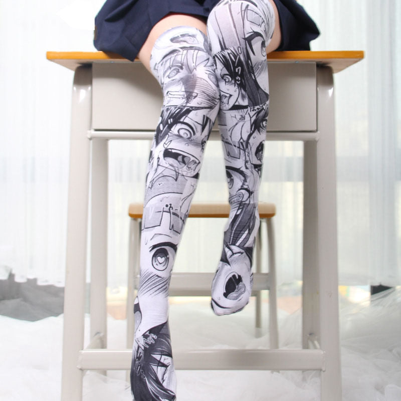 Long Velvet Anime Print Thigh Socks | Magic Stories