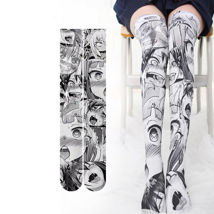 Long Velvet Anime Print Thigh Socks | Magic Stories