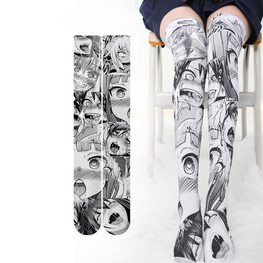 Long Velvet Anime Print Thigh Socks | Magic Stories
