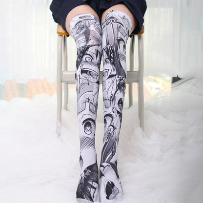 Long Velvet Anime Print Thigh Socks | Magic Stories