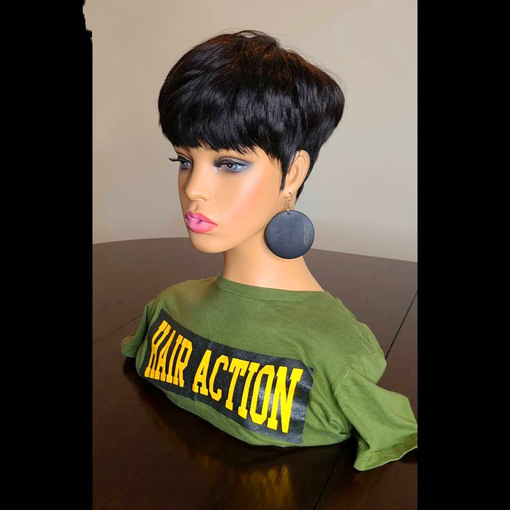 Wigs Female European And American Wig Short Hair Wig Short Straight Hair Bob Hair Wig — back view