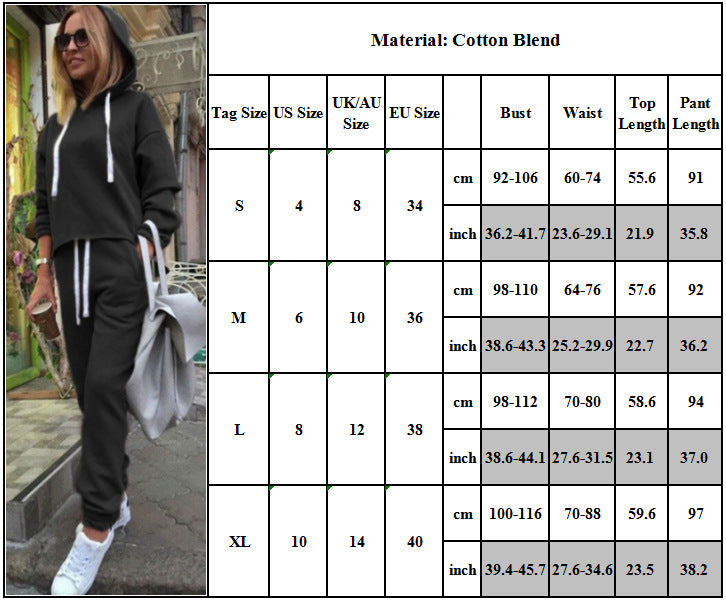 Casual Drawstring Sweatshirt Solid Color Stitching Sports Suit — in use