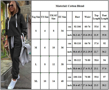 Casual Drawstring Sweatshirt Solid Color Stitching Sports Suit — in use