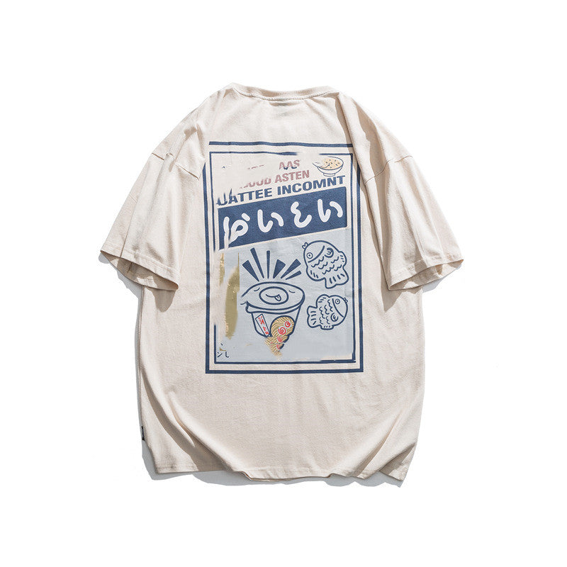 Anime Cartoon Print Off Shoulder Short-sleeved T-shirt — detail