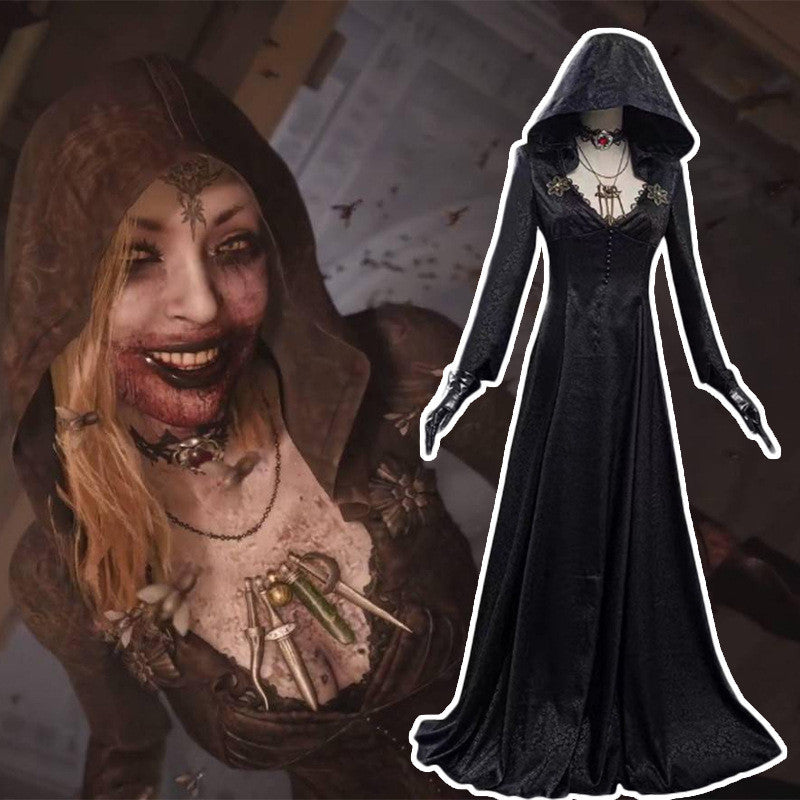 Female Black Vampire Long Dress Halloween Costume — side view