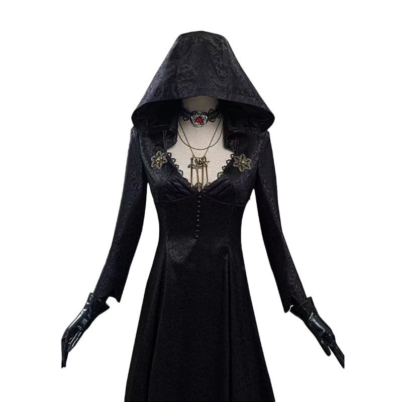 Female Black Vampire Long Dress Halloween Costume — detail