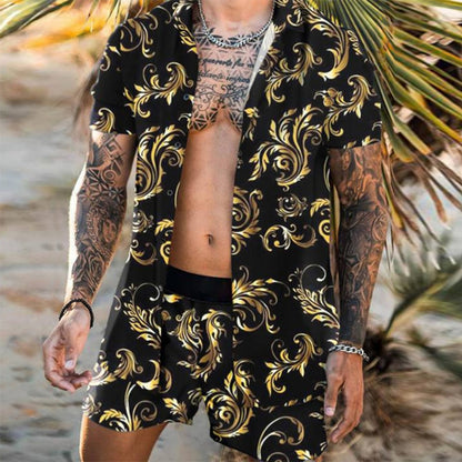 Floral Shirt Beach Two Piece Suit New Fashion Men Sets — back view
