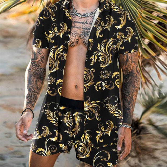 Floral Shirt Beach Two Piece Suit New Fashion Men Sets — back view
