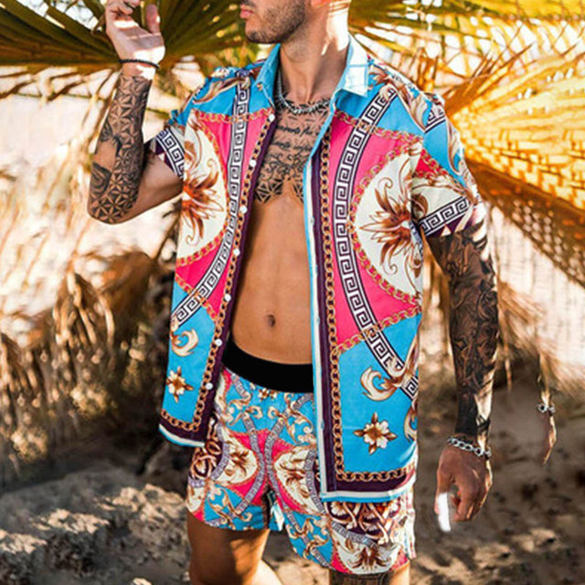 Floral Shirt Beach Two Piece Suit New Fashion Men Sets — packaging