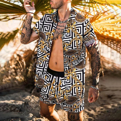 Floral Shirt Beach Two Piece Suit New Fashion Men Sets — scale reference