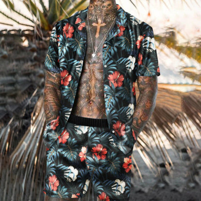 Floral Shirt Beach Two Piece Suit New Fashion Men Sets — back view