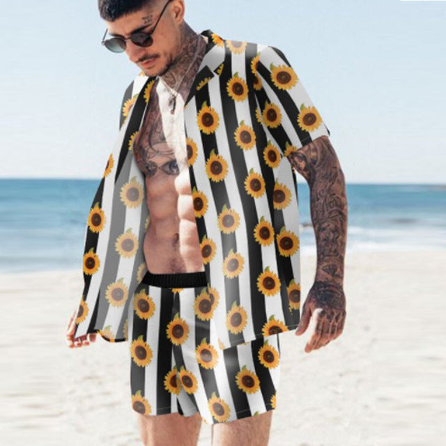 Floral Shirt Beach Two Piece Suit New Fashion Men Sets — detail