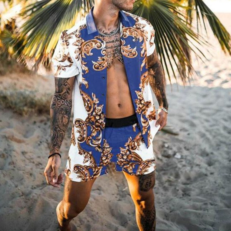 Floral Shirt Beach Two Piece Suit New Fashion Men Sets — side view