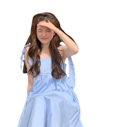 French Gentle Wind Fairy Skirt Lace-up Bow-knot Temperament Suspender Dress — in use