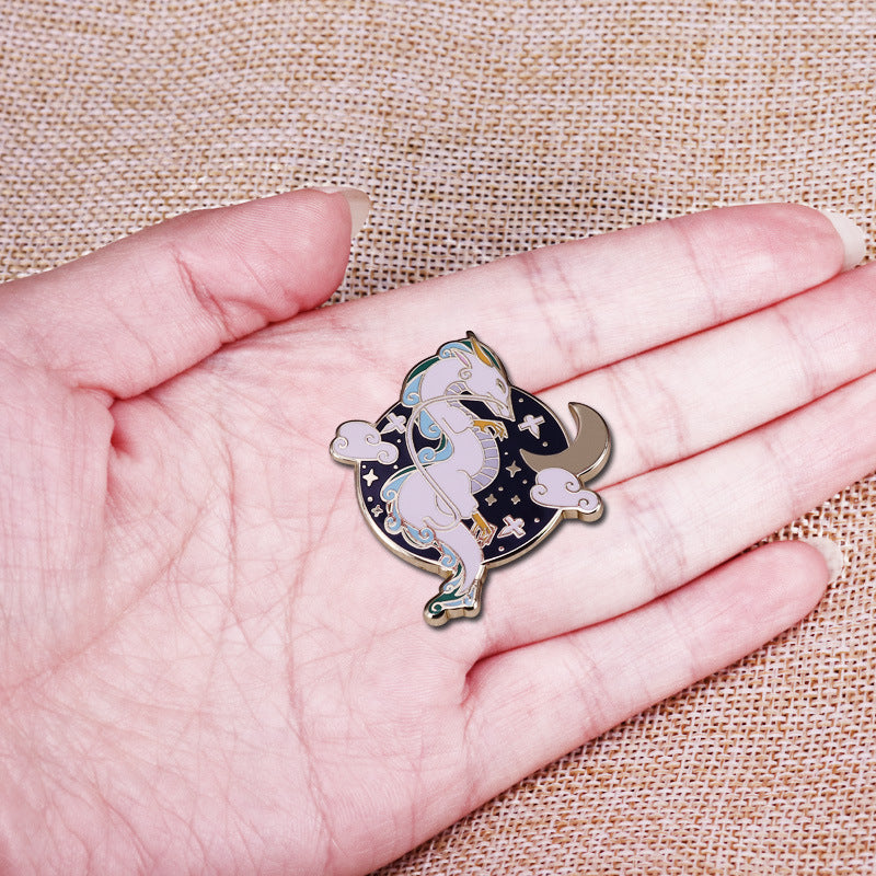 Star Blank Cloud Hard Enamel Pin Cute Cartoon Moon White Dragon Brooch Ghibli Animation Movie Fans Unique Jewelry — detail