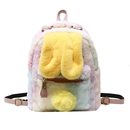 Girl Heart Bunny Ears Backpack Bunny Plush Backpack — back view