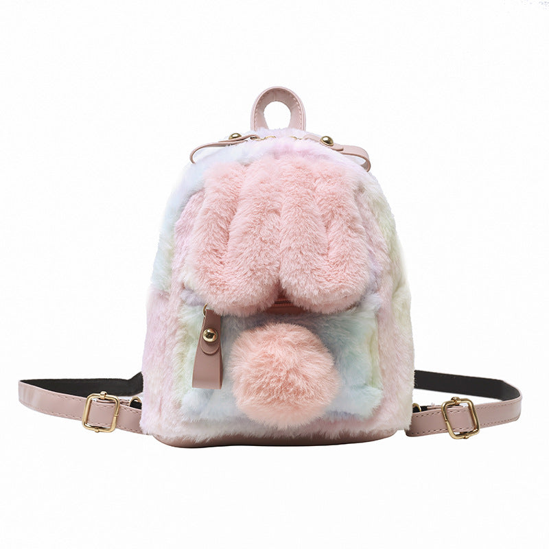 Girl Heart Bunny Ears Backpack Bunny Plush Backpack — side view