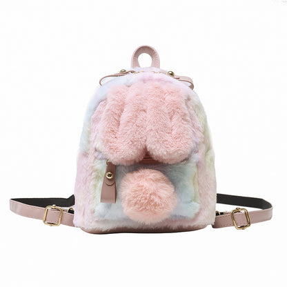 Girl Heart Bunny Ears Backpack Bunny Plush Backpack — side view