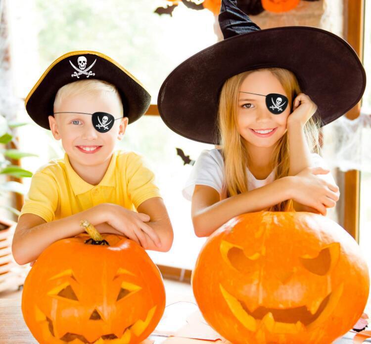 Halloween Pirate Captain Cosplay Costume Accessories Colony Pirate Hat Single Eye Patch For Halloween Kids — back view