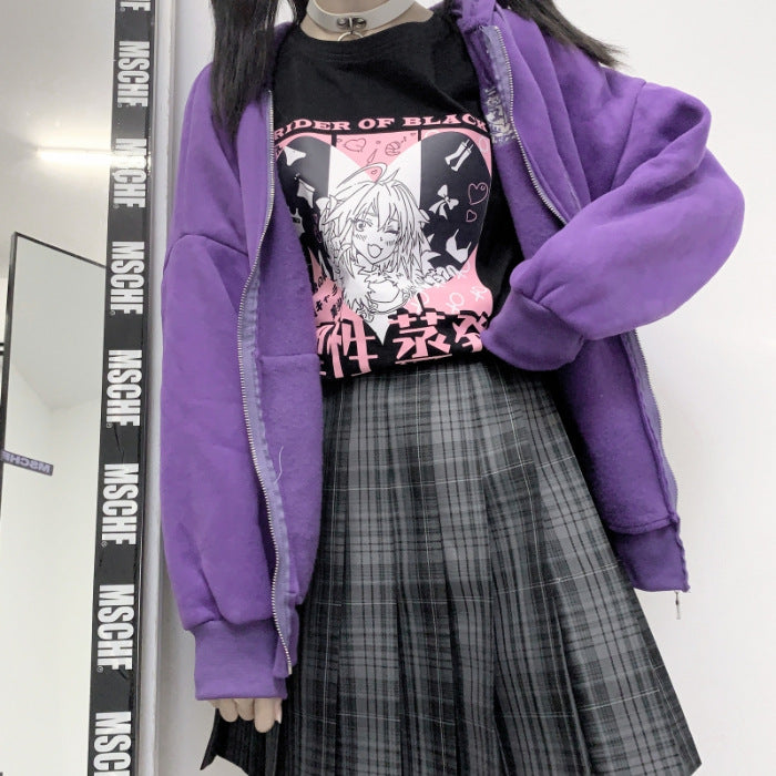 Anime print loose short sleeves — back view