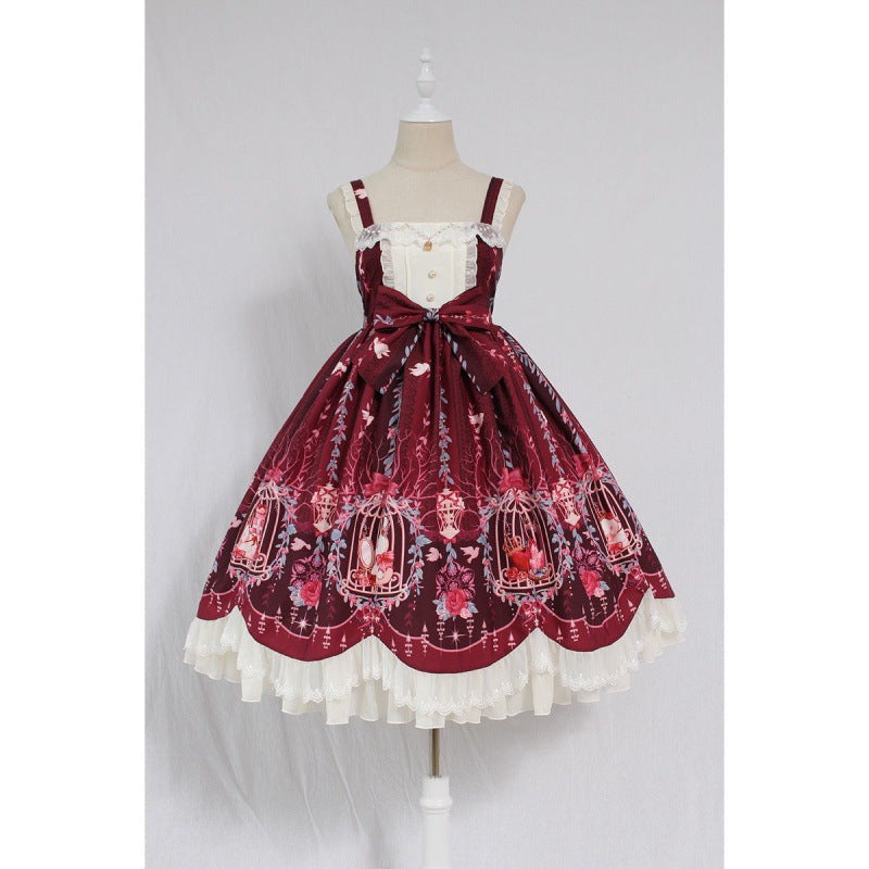 Lolita Skirt Full Size Side Clip Lolita Skirt Lolita Cage Dream Bead Chain Pendant Wave Jsk Dress — back view