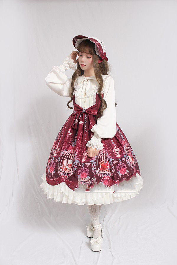 Lolita Skirt Full Size Side Clip Lolita Skirt Lolita Cage Dream Bead Chain Pendant Wave Jsk Dress — back view