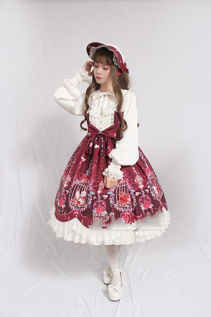 Lolita Skirt Full Size Side Clip Lolita Skirt Lolita Cage Dream Bead Chain Pendant Wave Jsk Dress — back view