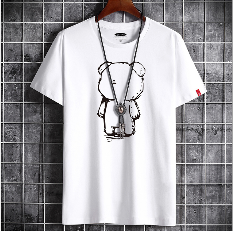Mens Casual Bear Anime T Shirt — back view