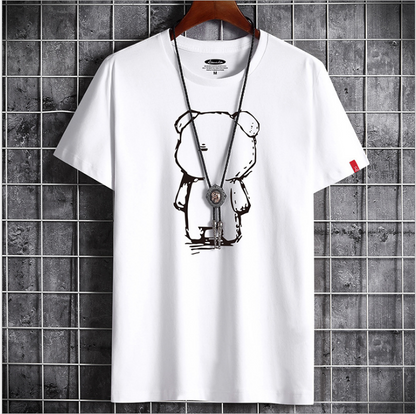 Mens Casual Bear Anime T Shirt — back view
