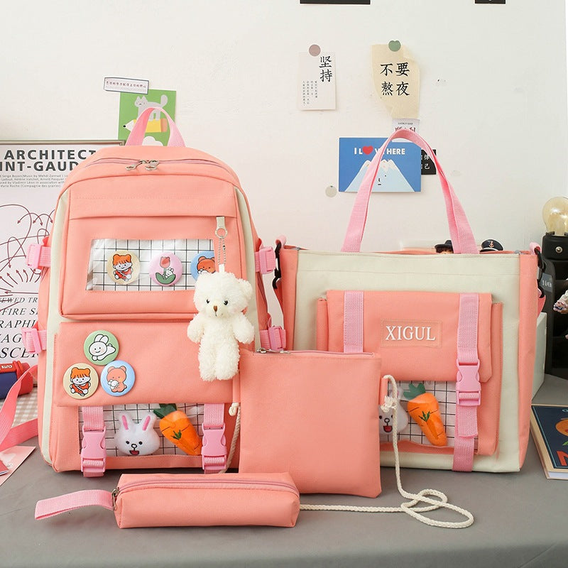 Backpack four-piece set Harajuku college style backpack backpack — detail