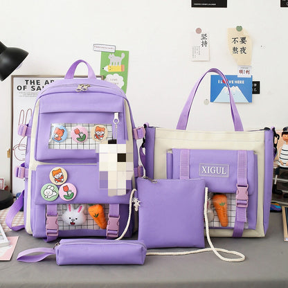 Backpack four-piece set Harajuku college style backpack backpack — side view