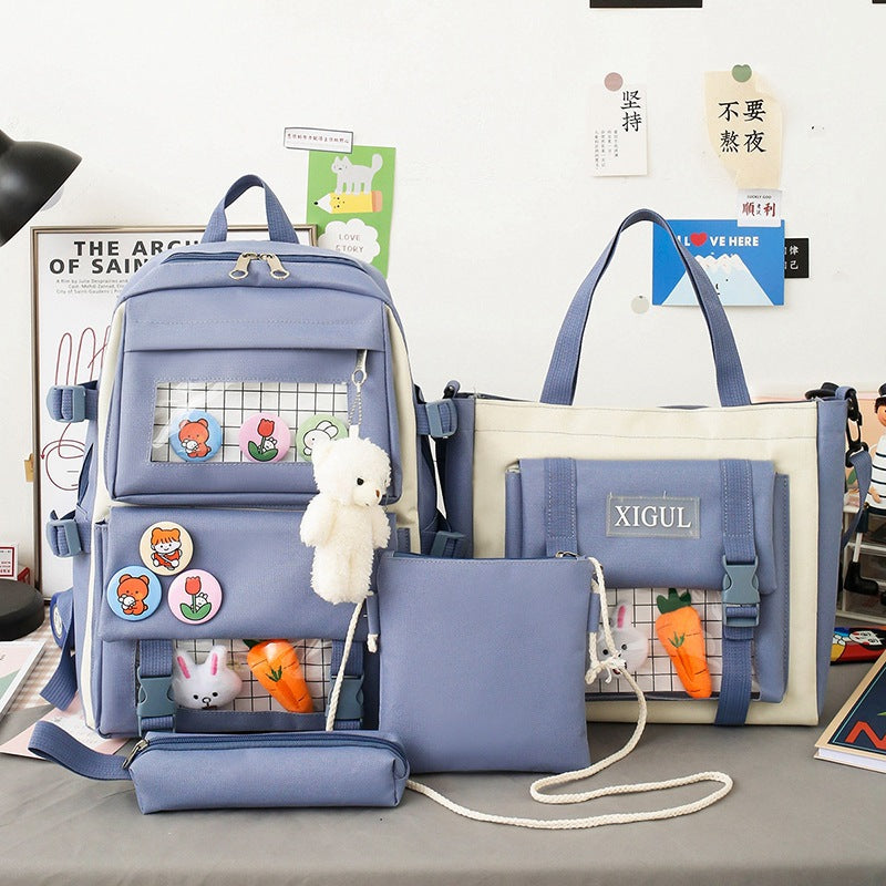 Backpack four-piece set Harajuku college style backpack backpack — scale reference