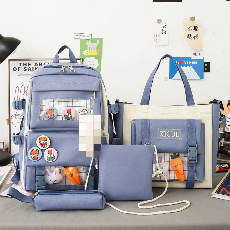 Backpack four-piece set Harajuku college style backpack backpack — in use
