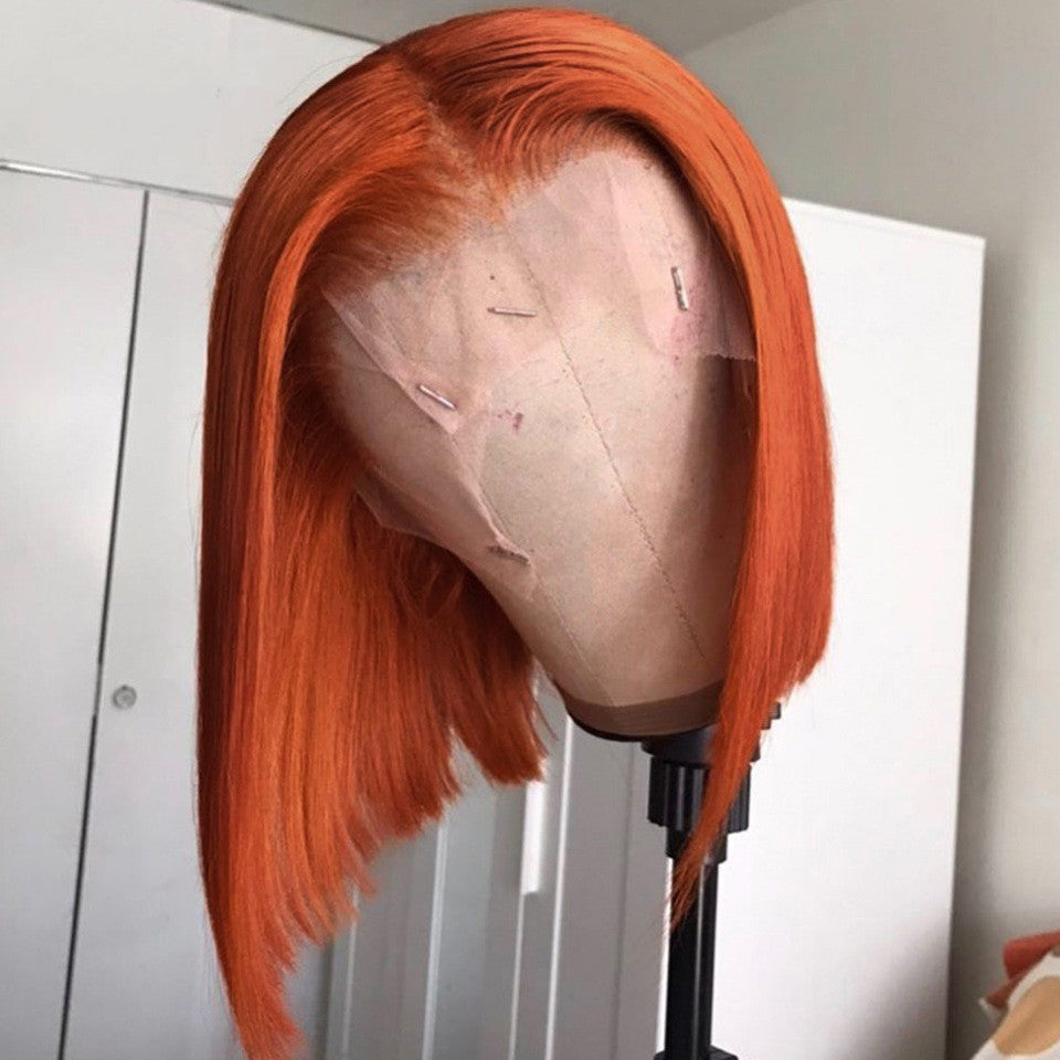 Gradient Color Short Bob Wig Orange Lace Front Human Hair Wig — detail